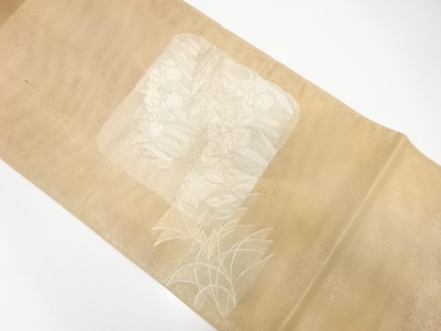 JAPANESE KIMONO / ANTIQUE SUMMER FUKURO OBI / SILK / WOVEN YATSUHASHI BRIDGE
